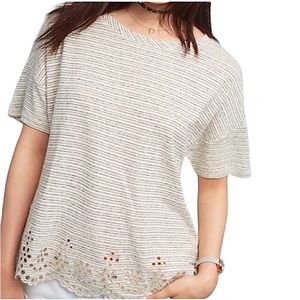 ANTHROPOLOGIE x POSTMARK: Striped Blouse with Eyelet Lace Trim - Size XS